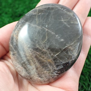1 Piece Natural Black Moonstone Crystal Palm Stone - Rainbow Flash Black Tan Gallet - Flat Smooth Polished Moonstone Crystal #PALMS#1170