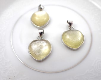 Gorgeous Natural Golden Mica Crystal Heart Pendant - Silver Wrapped Yellow Mica Heart - 14mm Small Natural Crystal Heart Pendant #PNDNT#1061