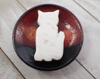 1 Piece Druzy Agate Crystal Cat Carving - Bright White Cat Crystal - Druzy Pockets Standing Cat Crystal - 2 Inches White Cat #ANMLS#1226