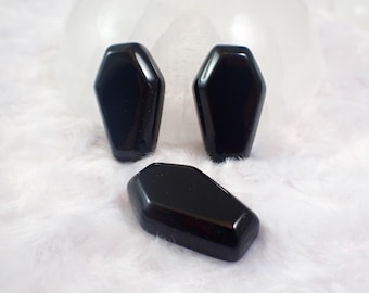 Little Black Obsidian Crystal Coffin Carving - Small Coffin Shaped Crystal - Polished Beveled Edge - 1.25 Inch Black Coffin #CRVNG#2257