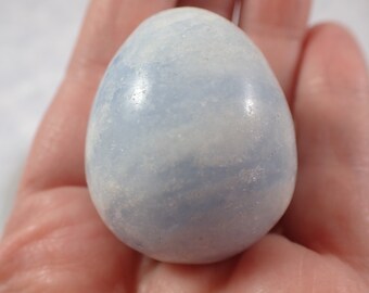 Small Natural Blue Calcite Crystal Egg - Smooth Polished Egg - 1.5 Inch Light Blue Crystal Egg - No Chips or Cracks Blue Calcite #EGGS#1032