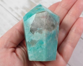 1 Piece Natural Amazonite Crystal Cupcake - Green Blue Turquoise Faceted Polished - 63x42mm Flashy Amazonite Cupcake Crystal #CUPCK#1005
