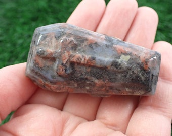 Pink Red Jasper Coffin with Large Cross - Jasper Crystal Coffin Carving - Red Pink Gray Small Polished Coffin Decor Halloween #CRVNG#1971