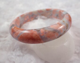60.5mm Pink Agate Crystal Bangle Bracelet - Smooth Round Flat Bangle - Pink White Druzy Crystal Bracelet - Pink Agate Bangle #JEWEL#1339