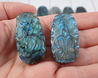 Beautiful 12 Pcs Set Natural Labradorite Zodiac Crystals - Flashy Labradorite Zodiac Signs Set - 1.5 Inch Oval Ripple Edge Signs #CRVNG#1468
