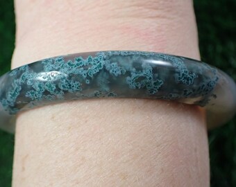 60.4mm Natural Green Moss Agate Crystal Bangle Bracelet - Smooth Polished Bangle - Natural Green Moss Agate Crystal Bracelet #JEWEL#1035