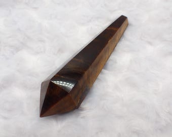 Shiny Faceted Tiger Eye Jasper Crystal Wand - Brown Gold Smooth Polished - 5 Inch Crystal Wand - Tiger Eye Jasper Crystals #WANDS#1091
