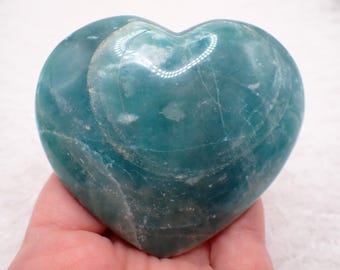 Amazing Natural Amazonite Crystal Heart - Aqua Teal Blue Smooth Heart - Silver Flash 3 Inch Heart - Aqua Amazonite Heart #HEART#1121