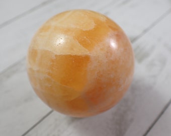1 Piece Natural Orange Calcite Crystal Sphere - Orange-Yellow White - Super Smooth Sphere - 52mm Orange Calcite Crystal Sphere #SPHERE#1019
