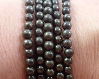 One Natural Pyrite Crystal Bead Bracelet - 4mm Textured Round Beads - Dark Gold Pyrite Crystal Beaded Bracelet - Small Pyrite #BRCLT#1078