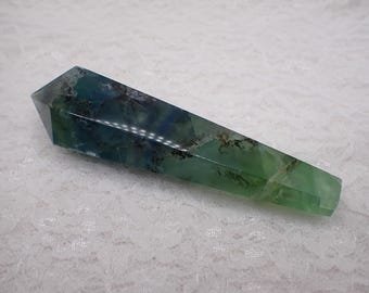 Beautiful Natural Green Fluorite Crystal Wand - Green Blue Fluorite Wand - Faceted Sharp Point - 4.75 Inch Large Wand #WANDS#1087