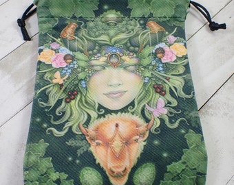 1 Piece Dark Green Fabric Crystal Pouch - Buffalo Goddess Butterflies - Blue Brown Witchy Tarot Card Bag - 7x5 Inch Double Sided #POUCH#1007