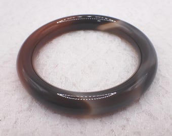 59.5mm Gray Orange Brown Agate Crystal Bangle Bracelet - Bold Smooth Crystal Bracelet - Round Inside Natural Agate Bangle - #JEWEL#1860