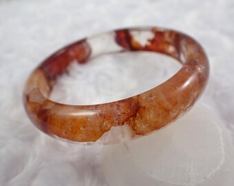 60.3mm Natural Fire Quartz Crystal Bangle Bracelet - Smooth Polished Flat Inside - Fire Quartz Crystal Red Orange Flashy Crystal #JEWEL#1532