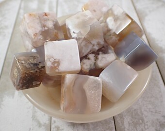 2 Pcs Natural Flower Agate Crystal Cubes - Smooth Large Cubes - Pink Gray White Orange Crystal Cubes .75-1.25 Inch Cube Crystals #CUBES#1005