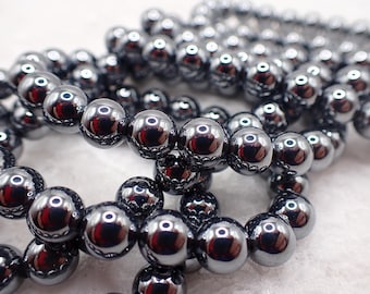 One Terahertz Crystal Bead Bracelet - Shiny 8mm Smooth Round Beads - Metallic Terahertz Silver Beaded Crystal Bracelet #BRCLT#1243
