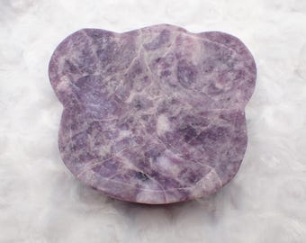 Large Natural Lepidolite Bear Shaped Crystal Bowl - Large Smooth Polished Bowl - Tray for Crystals - 4 Inch Teddy Bear Head Bowl #BOWL#1016