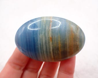 Beautiful Natural Blue Onyx Crystal Palm Stone - Blue Brown White Oval Gallet - Smooth Polished Blue Onyx Palmstone Crystal #PALMS#1228