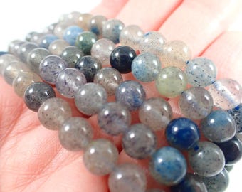Blue Strawberry Quartz Crystal Beaded Bracelet - 6mm Smooth Round Beads - Blue Gray Crystal Beads - Blue Strawberry Quartz Beads #BRCLT#1207