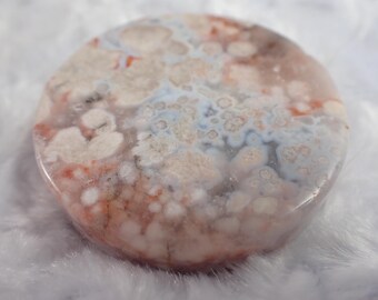 Pretty Pink Flower Agate Crystal Slab - Thick Round Pink Orange White Crystal - 2.25 Inch Pink Flower Agate Crystal Slab #SLABS#1054