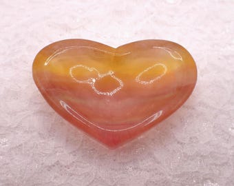Pretty Natural Rainbow Fluorite Heart Shaped Crystal Bowl - Smooth Polished Bowl - Tray for Crystals - 3x2x.75 Inch Yellow #BOWLS#1130