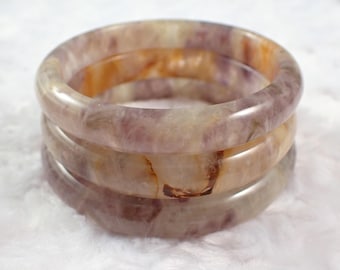 63.4mm Rabbit Hair Quartz Crystal Bangle Bracelet - Smooth Flat Inside Purple Gold White Clear - Polished Perfect Crystal Bangle #JEWEL#1531