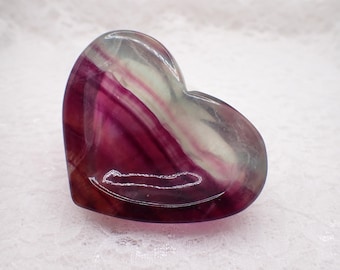 Pretty Natural Rainbow Fluorite Heart Shaped Crystal Bowl - Smooth Polished Bowl - Tray for Crystals - 2.75 Inches Green Purple #BOWLS#1131