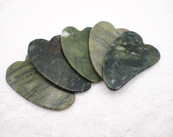1 Piece Natural Green Jade Crystal Gua Sha - Heart Smooth Polished Thin Stone - Rounded Heart - 3x2 Inch Facial Massage Stone #ACSRY#1025