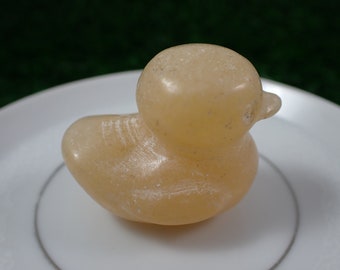 Cute Orange Calcite Crystal Duckling Carving - Sitting Rubber Ducky - Yellow Orange Crystal Carving - 1.75 Inch Smooth Duck #ANMLS#1034