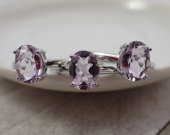 1 Piece Adjustable Amethyst Crystal Ring - Faceted Oval Silver Band - Natural Purple Amethyst Crystal Cabochon - Adjustable #RINGS#1033