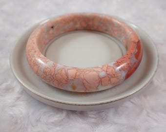 59.2mm Pink Agate Crystal Bangle Bracelet - Smooth Round Flat Bangle - Pink White Druzy Crystal Bracelet - Pink Agate Bangle #JEWEL#1379