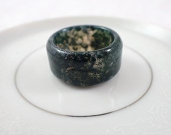 21.7mm Diameter Beautiful Thick Green Moss Agate Bangle Crystal Ring - Green Clear Smooth - Bangle Ring Green Moss Agate Crystal #RINGS#1092
