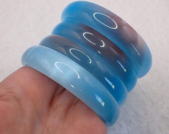 60.2mm Light Blue Cats Eye Crystal Bangle Bracelet - Smooth Finish Flat Inside Bangle Bracelet - Blue Cat Eye Crystal #JEWEL#2007