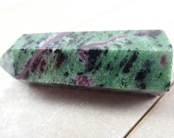 Small Ruby in Zoisite Natural Crystal Tower - UV Reactive Crystal - Faceted Green Ruby Tower - 2 Inch Straight Standing Tower #TOWER#1283