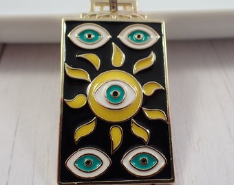 1 Piece Evil Eye Necklace Pendant - Yellow Sun Blue Evil Eye - Gold Black Enamel Stainless Steel Pendant - Large Rectangle Gold #JEWEL#1011