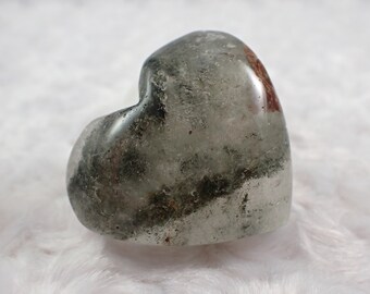 Chunky Clear Garden Quartz Crystal Heart Carving - Thick Clear Green Orange - Smooth Polished Crystal Heart - Natural Crystal #HEART#1073