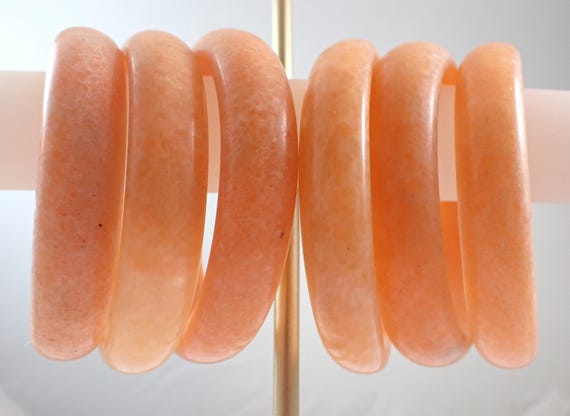 58.8mm Pretty Peach Sunstone Crystal Bangle Bracelet - Semi-Smooth Polished Crystal Bangle Bracelet - Peach Gray Opaque Sunstone #JEWEL#1393