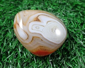 Beautiful Sardonyx Crystal Palm Stone - Smooth Gallet Stone - Brown Gray Orange - 2 Inch Sardonyx Crystal Palm - Bold Banding #PALMS#1181