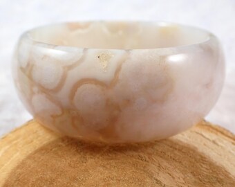 69.8mm Amazing Chunky Flower Agate Cuff Bangle Bracelet - Smooth Polished Bangle - Flower Agate Crystal Bracelet - Pink No Chips #JEWEL#1338