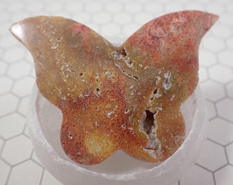 1 Piece Natural Ocean Jasper Butterfly Carving - Textured Flat Double Sided Crystal - Peach Gold Brown Ocean Jasper Butterfly #ANMLS#1121