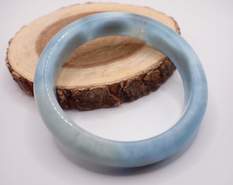 61.0mm Aquamarine Natural Crystal Bangle Bracelet - Smooth Finish Flat Inside - Blue Part Clear Aquamarine Crystal Cuff Bangle #JEWEL#1636