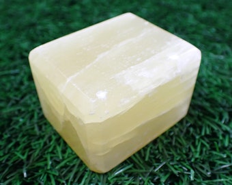 1 Piece Natural Lemon Calcite Crystal Cube - Thick Large Rectangle Cube - Smooth Beveled Edge Cube - 2 Inch Yellow Lemon Calcite #CUBES#1002