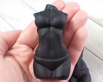 1 Piece Black Obsidian Crystal Bikini Body Carving - Woman Bikini Body Matte Black - Standing Female Body Carving - 2.75 Inches #BDIES#1006