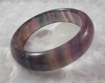 DAMAGED 56.3mm Natural Rainbow Fluorite Crystal Bangle Bracelet - Banded Purple Green Smooth Thick - Purple Fluorite Crystal #JEWEL#1235