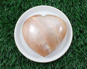 Super Flashy Large Natural Peach Moonstone Heart - Heavy Smooth Polished Crystal - Smooth Large Natural Peach Moonstone Crystal #HEART#1093