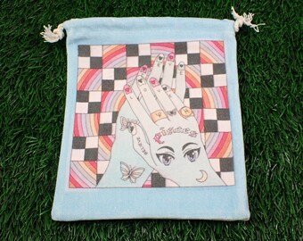 1 Piece Pisces Hand Linen Fabric Crystal Pouch - Blue White Black - Pisces Zodiac Tarot Card Bag - 6.75x5.75 Inches Pisces Bag #POUCH#1036