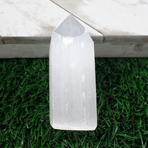 1 Piece Natural Crystal Selenite Tower - Opaque Smooth Polished - Faceted Top Short Crystal Tower - White Selenite Crystal Tower #TOWER#1203