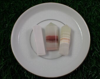 3 Pcs Mini Crystal Points - Pink Calcite & Pink Banded Onyx - Standing Mini Towers - 1.5 Inch Faceted Smooth Crystal Points #POINT#1045