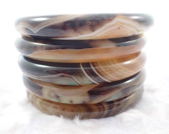 59.8mm Brown Yellow White Banded Agate Crystal Bangle Bracelet - Smooth Polished Natural Agate Crystal Bracelet - No Chips Brown #JEWEL#1169