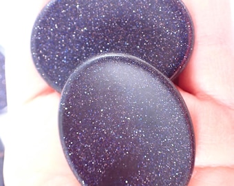 Pretty Sparkly Navy Blue Sandstone Crystal Worry Stone - Small Smooth Polished Oval - 1.75 Inch Navy Blue Glitter WorryStone #WORRY#1015